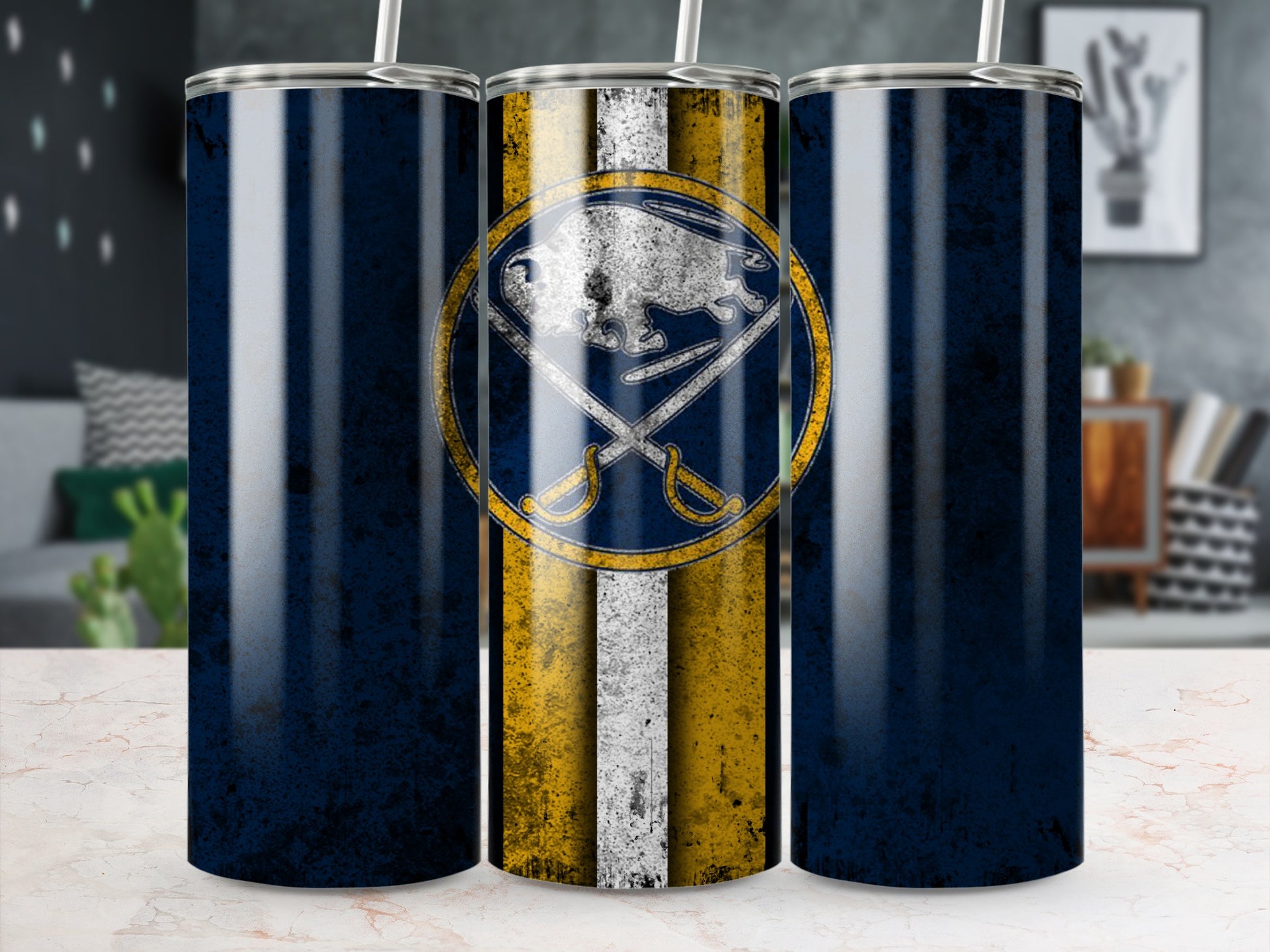 Vintage Blue and Yellow Buffalo Design Tumbler Cup