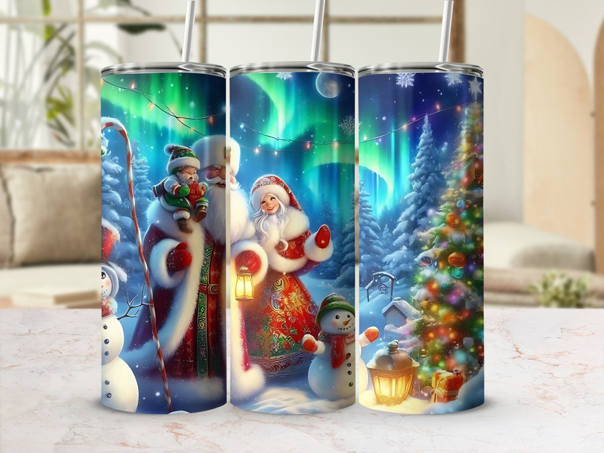 Festive Santa and Snowmen Christmas Tumbler Drinkware