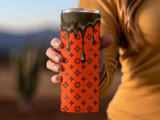 Orange Black LV Helmets Drips Style Pattern Tumblers