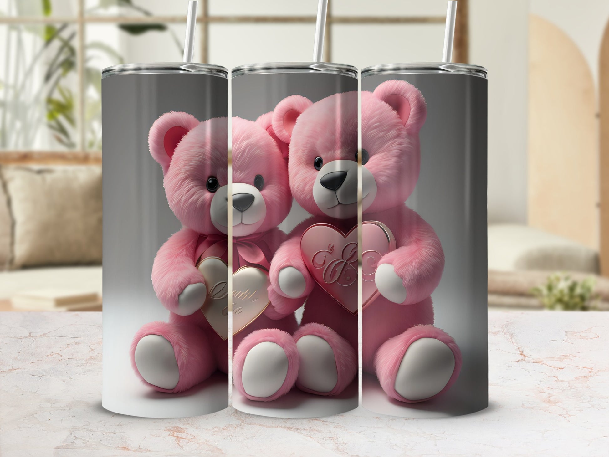 Adorable Pink Teddy Bear Design Tumbler Cup
