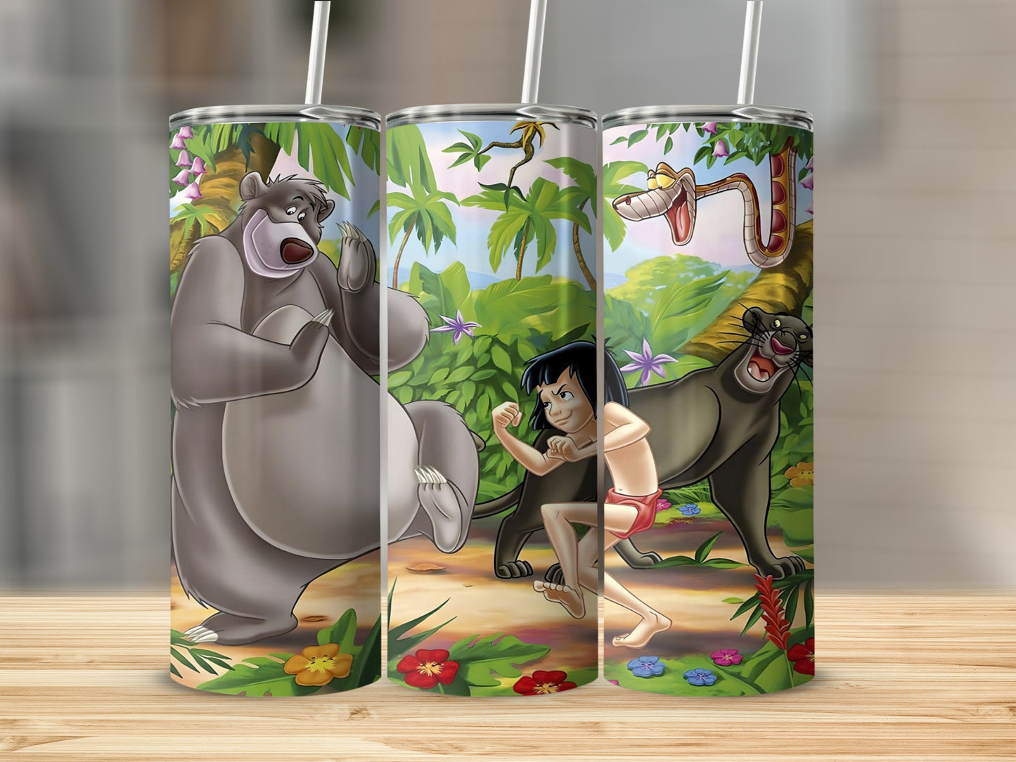 Animated Jungle Character Steel Tumbler with Straw