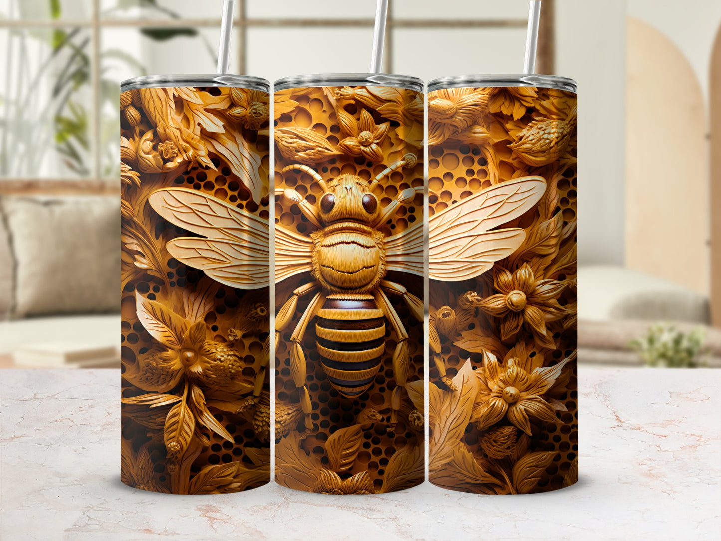 Exquisite Carved Bee Honeycomb Floral Tumbler product type