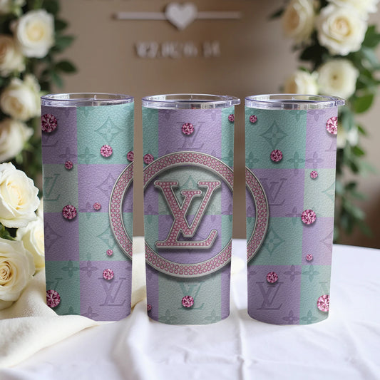 Lavender and Mint Checkered Pattern Tumblers Set of 3