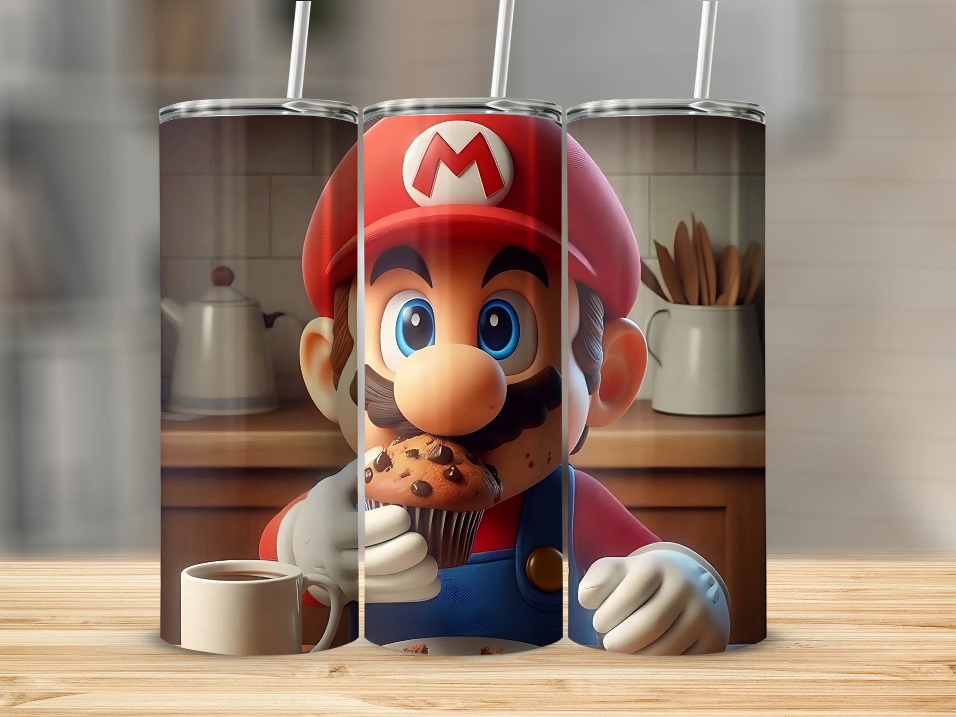 Cartoon Character Eating Cupcake Printed Drinkware