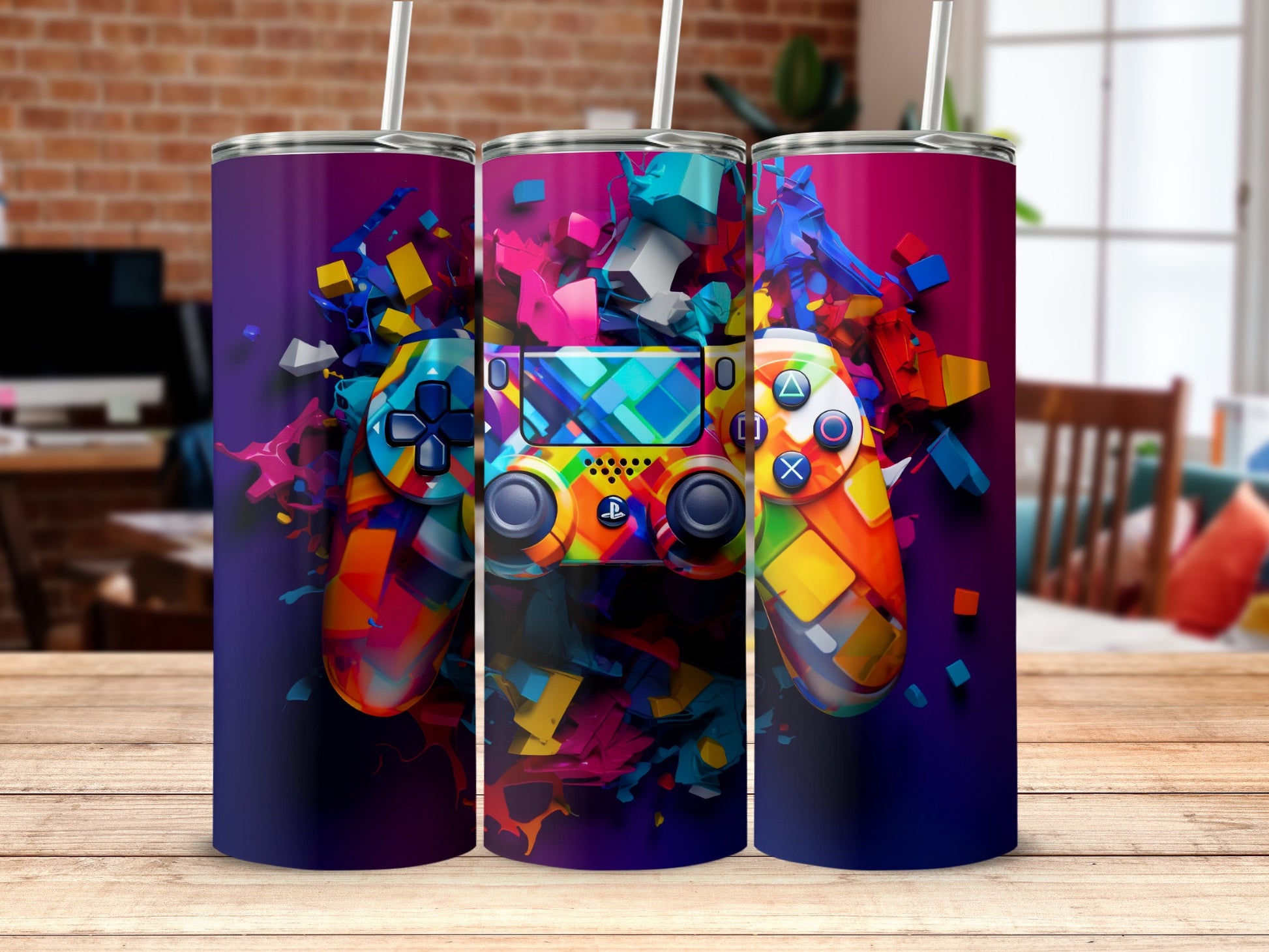 Colorful Gaming Controller Tumbler for Gamers