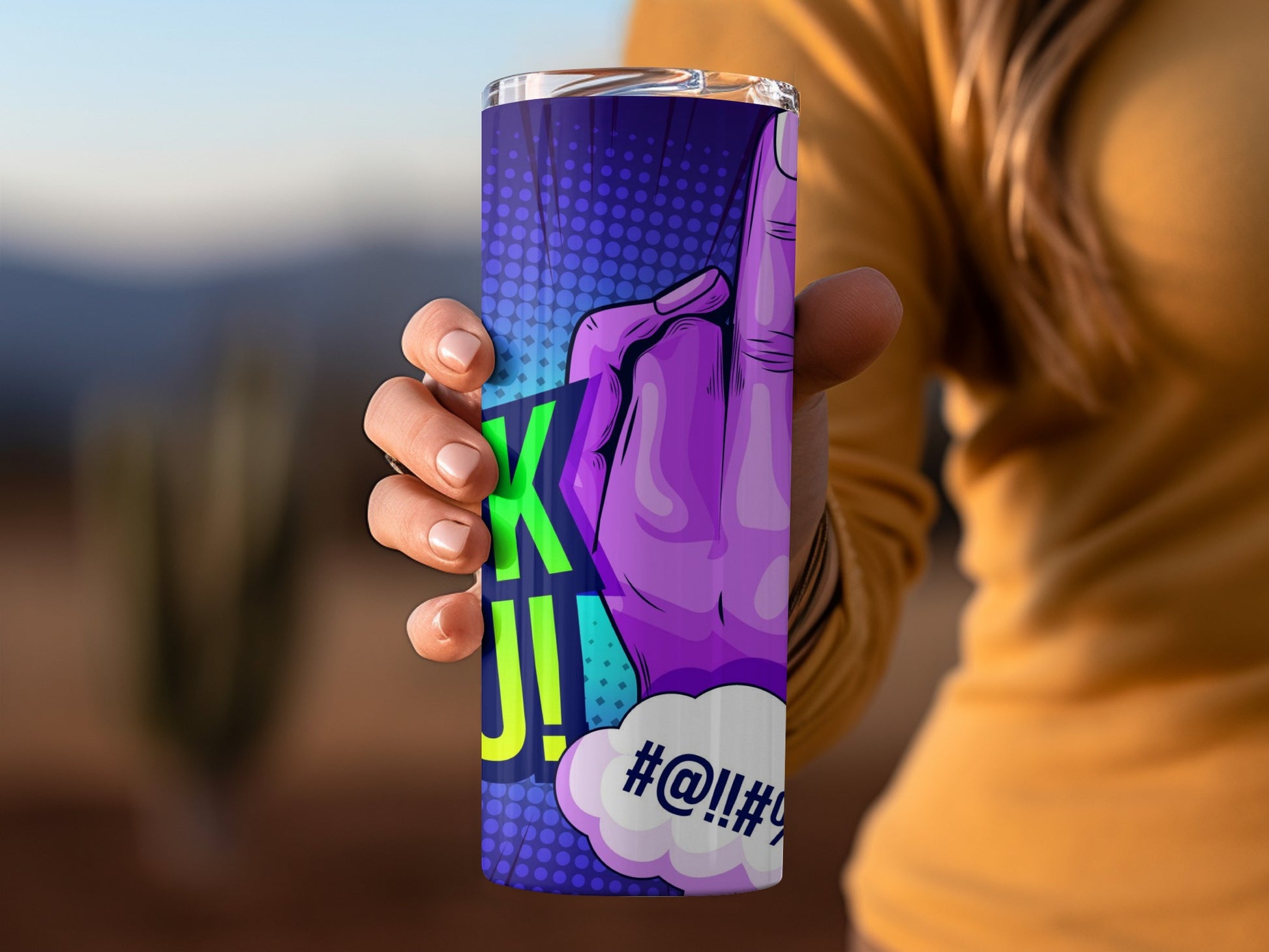 Bold Colorful Pop Art Insult Tumbler with Hand Design