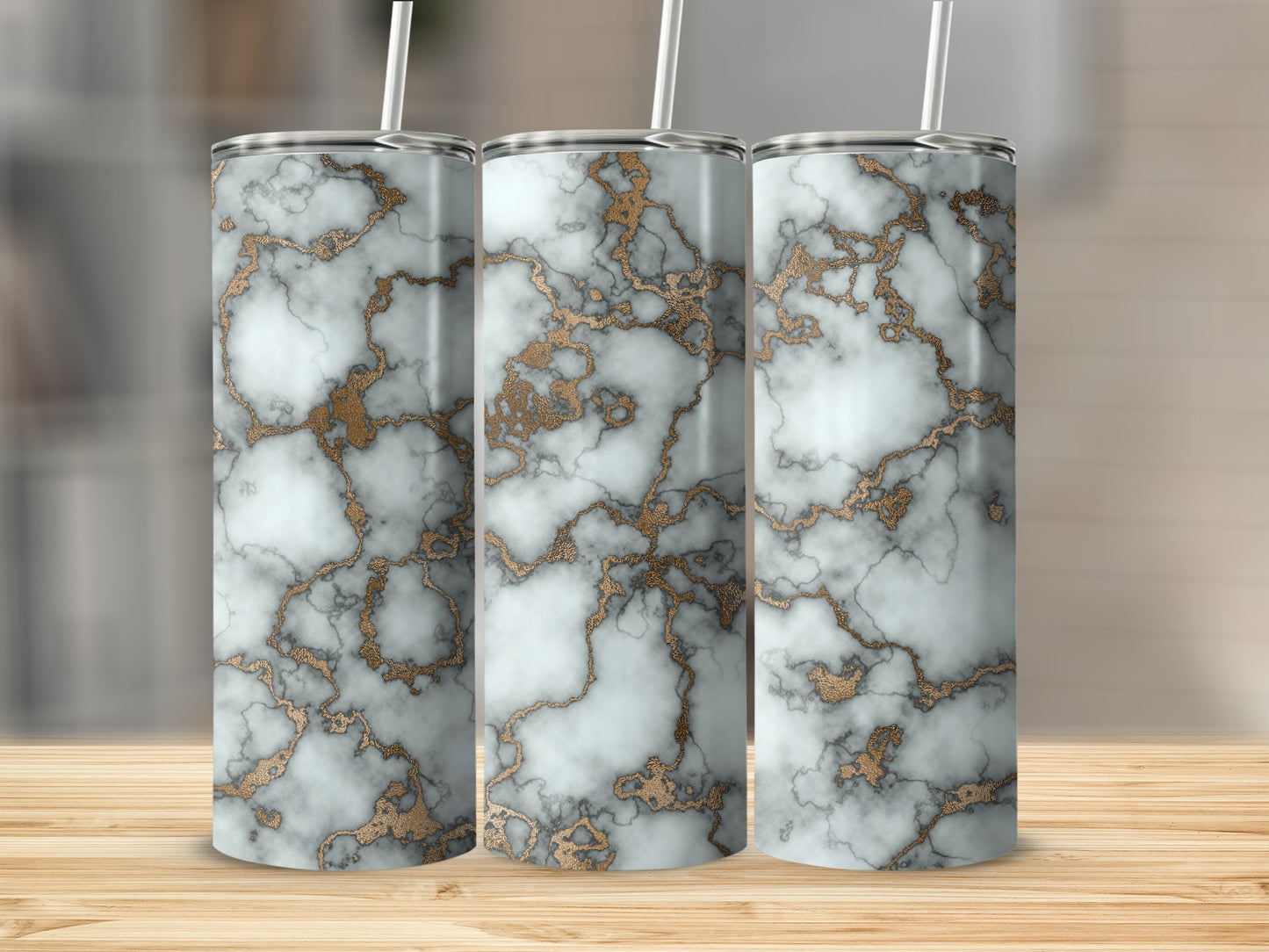 Elegant Faux Gold Veined Marble Style Design Tumblers