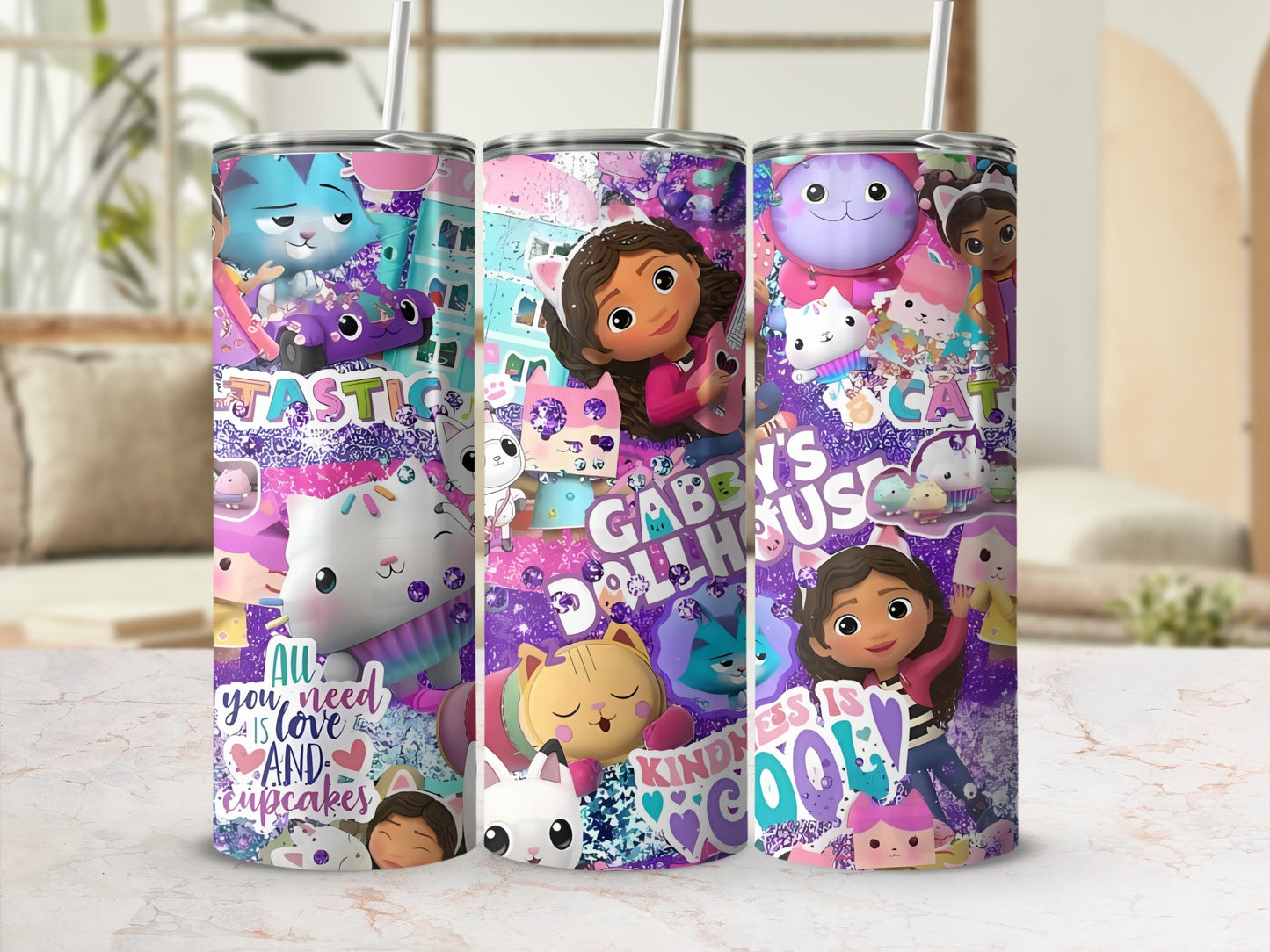 Gabby's Dollhouse Tumblers with Colorful Cat Designs