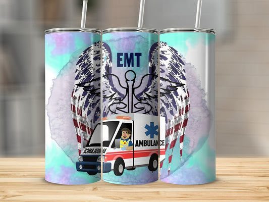 EMT Ambulance Design with Angel Wings Tumbler