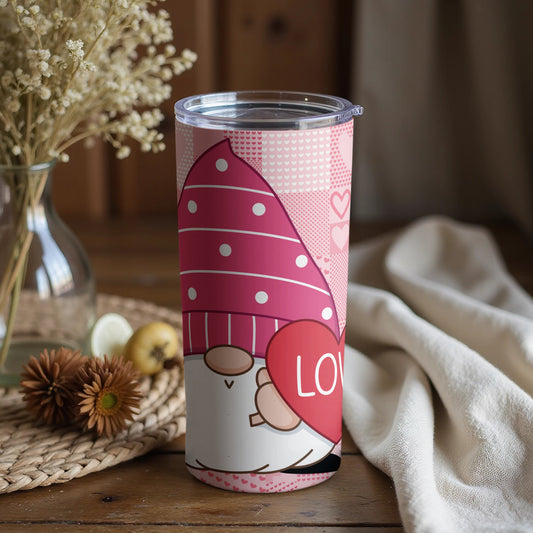 Cute Gnome Holding Love Heart Illustrated Tumbler