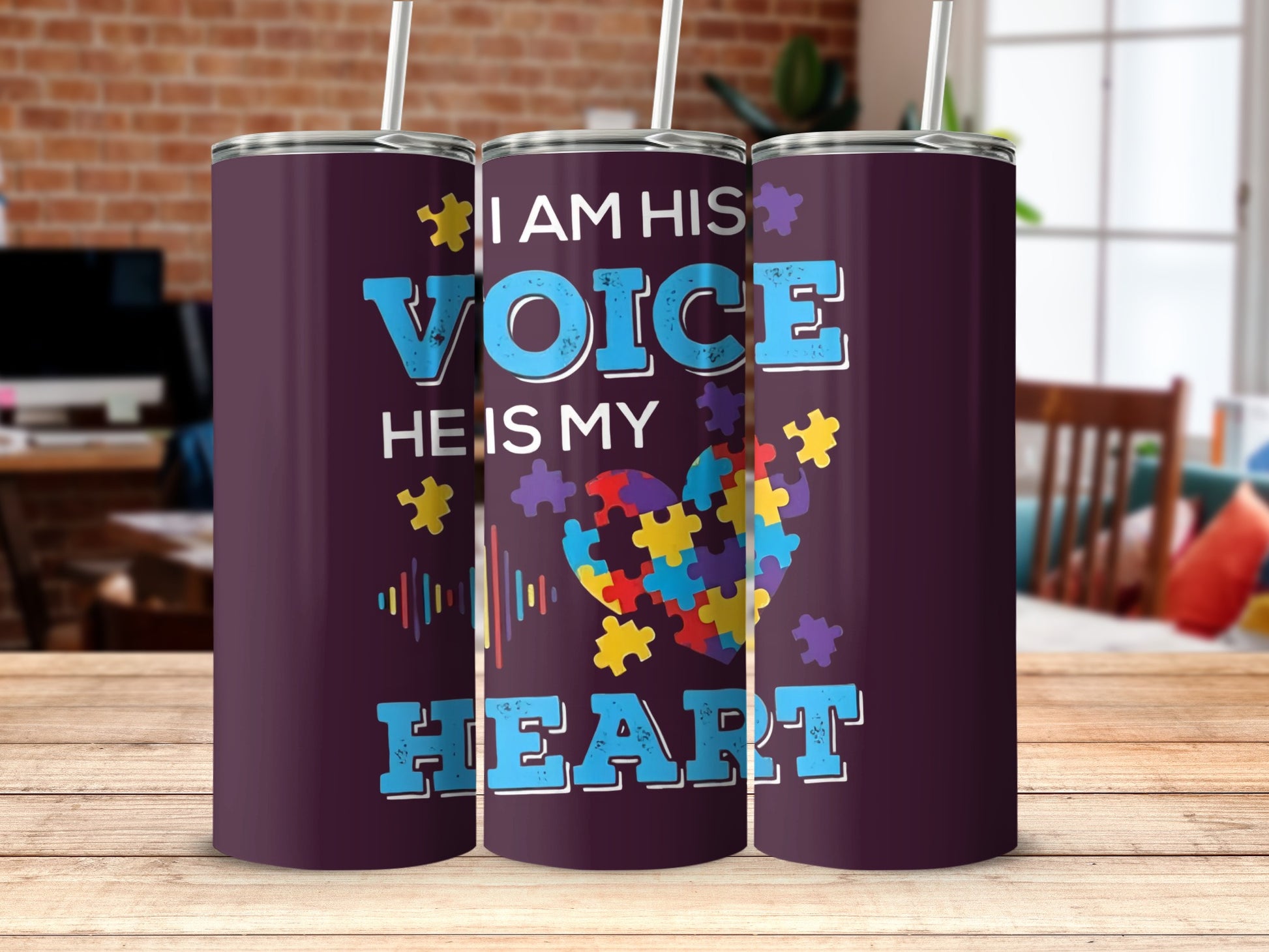 I Am His Voice He Is My Heart Tumblers Autism Awareness