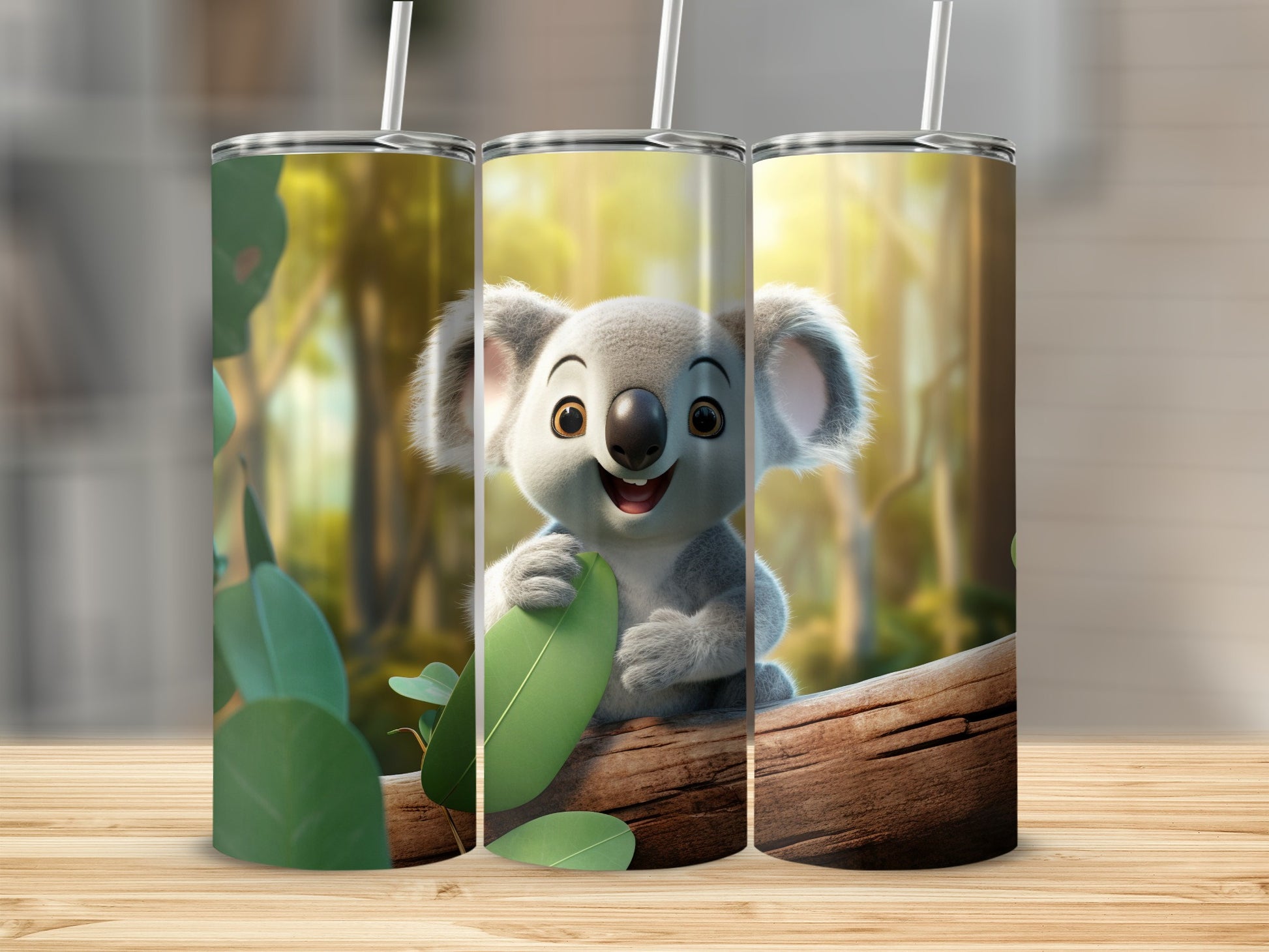 Cute Koala Tumbler with Forest Background Print