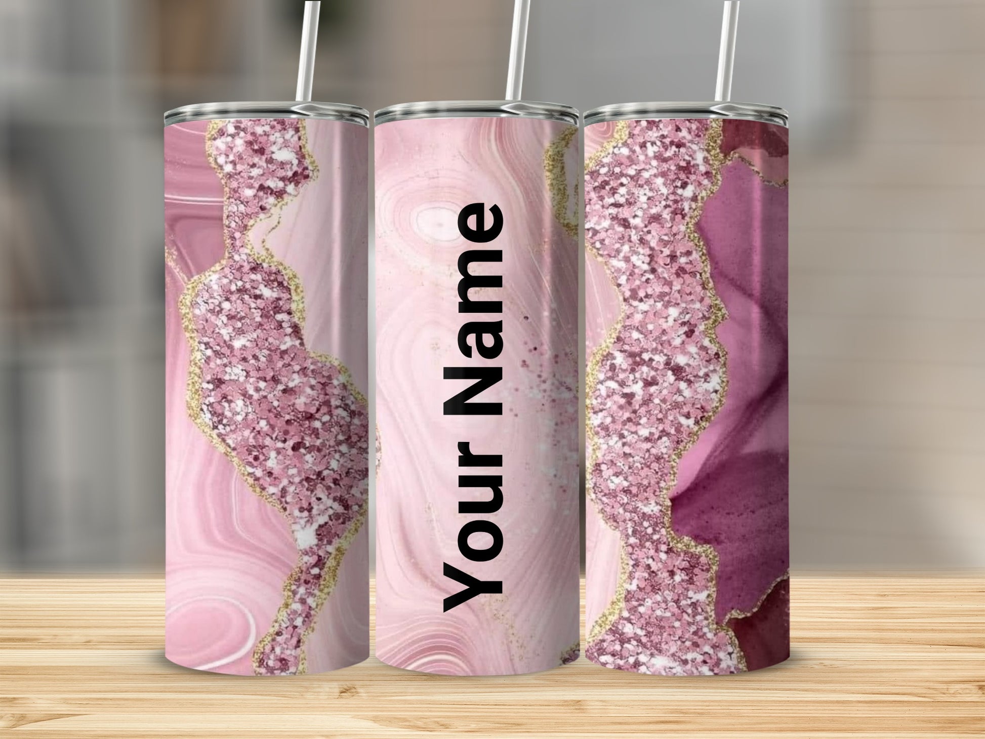 Personalized Pink Glittery Custom Name Tumbler