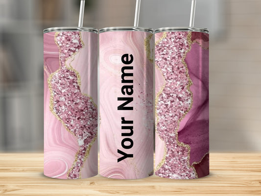 Personalized Pink Glittery Custom Name Tumbler