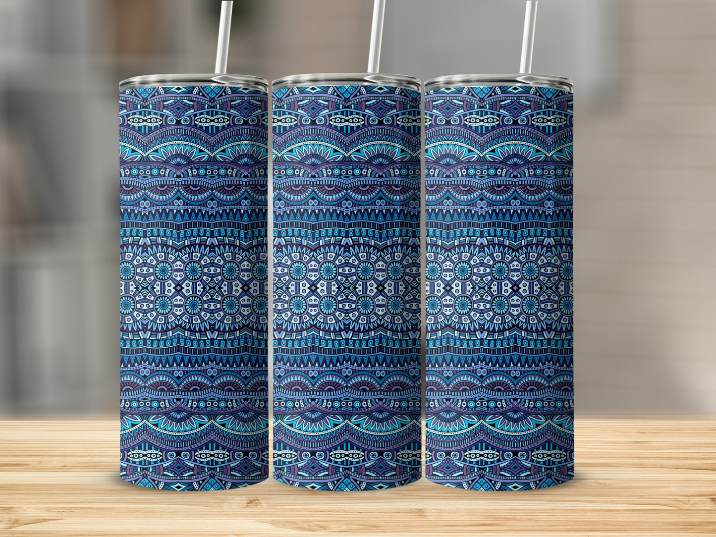 Intricate Blue and Teal Pattern Tall Tumbler Product