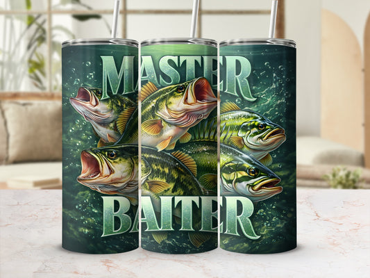 Master Baiter tumbler with five bass fish graphic.