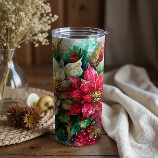 Floral Christmas Art Travel Tumbler 20 oz