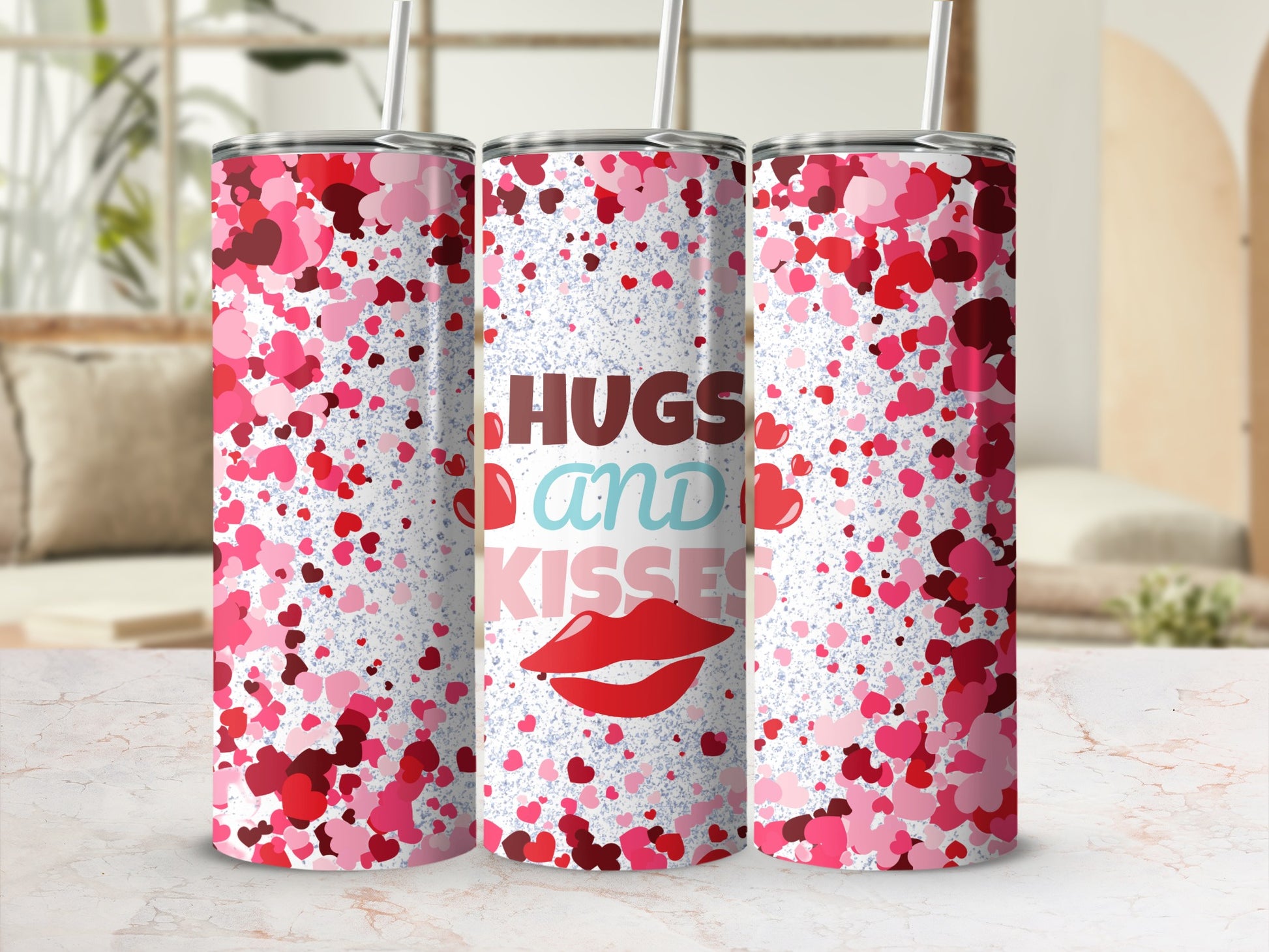 Hugs and Kisses Hearts and Lips Design Tumbler
