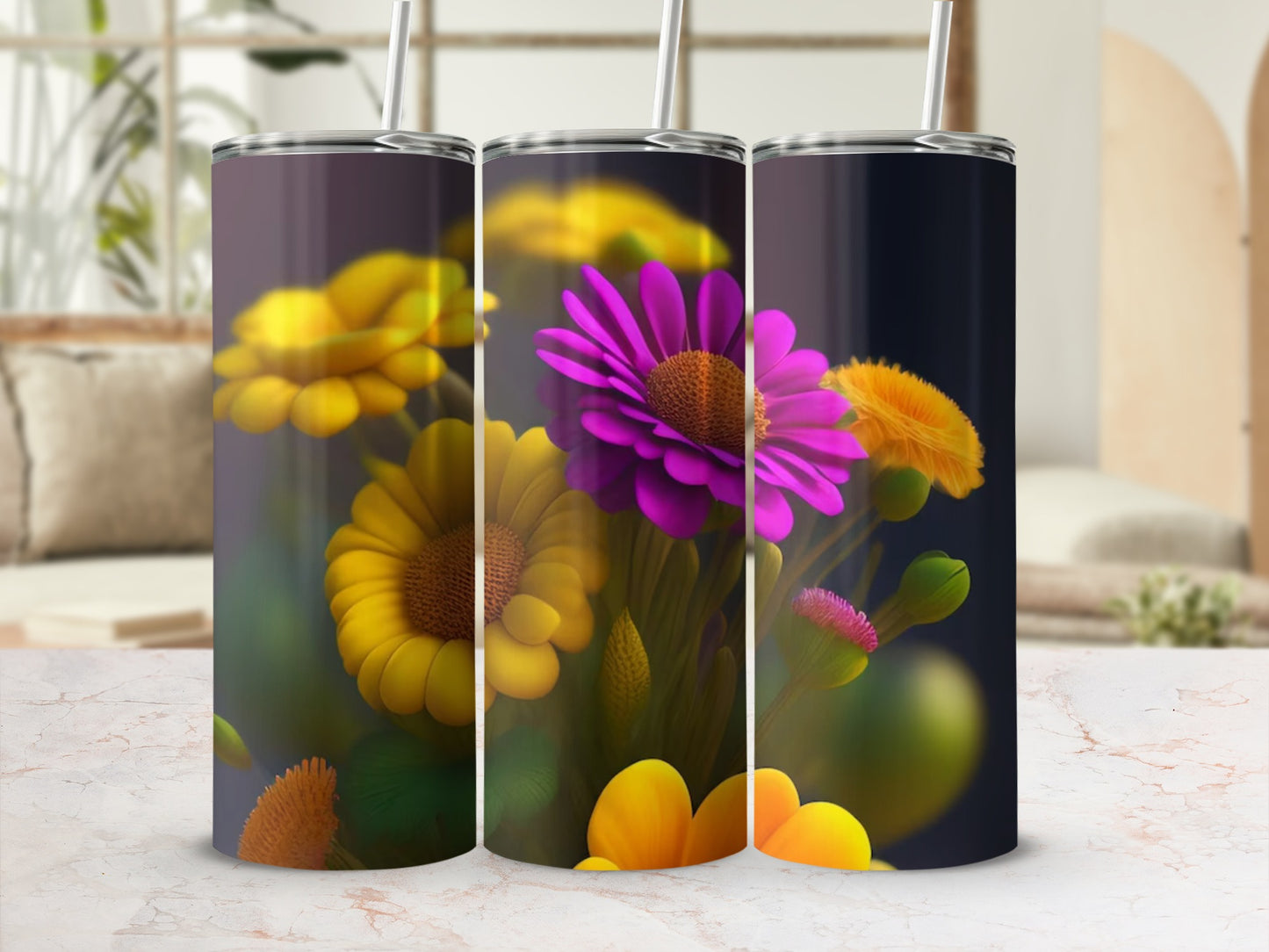Vibrant Floral Design Insulated Travel Tumbler