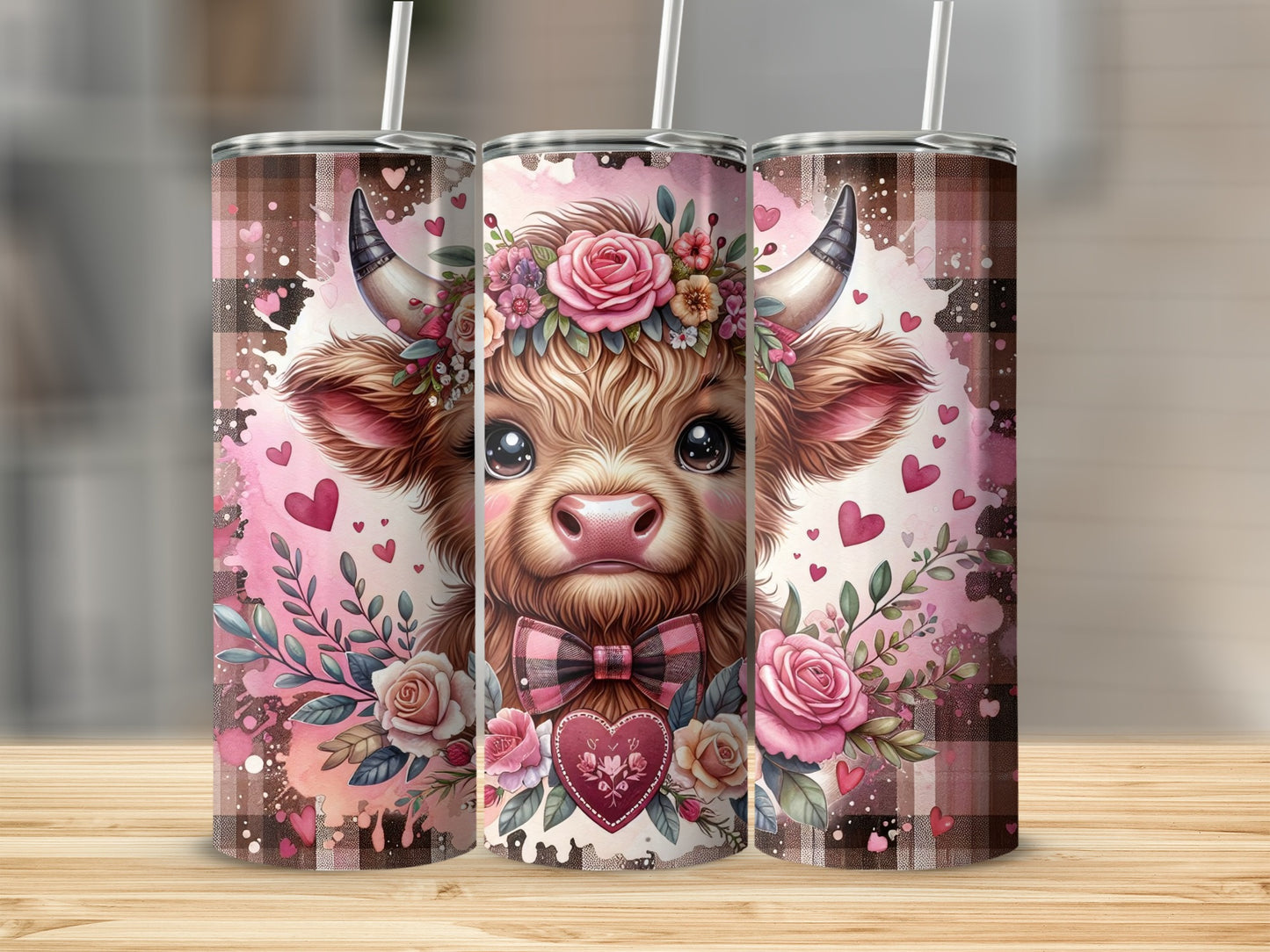 Highland Cow Floral Wreath Plaid Hearts product type
