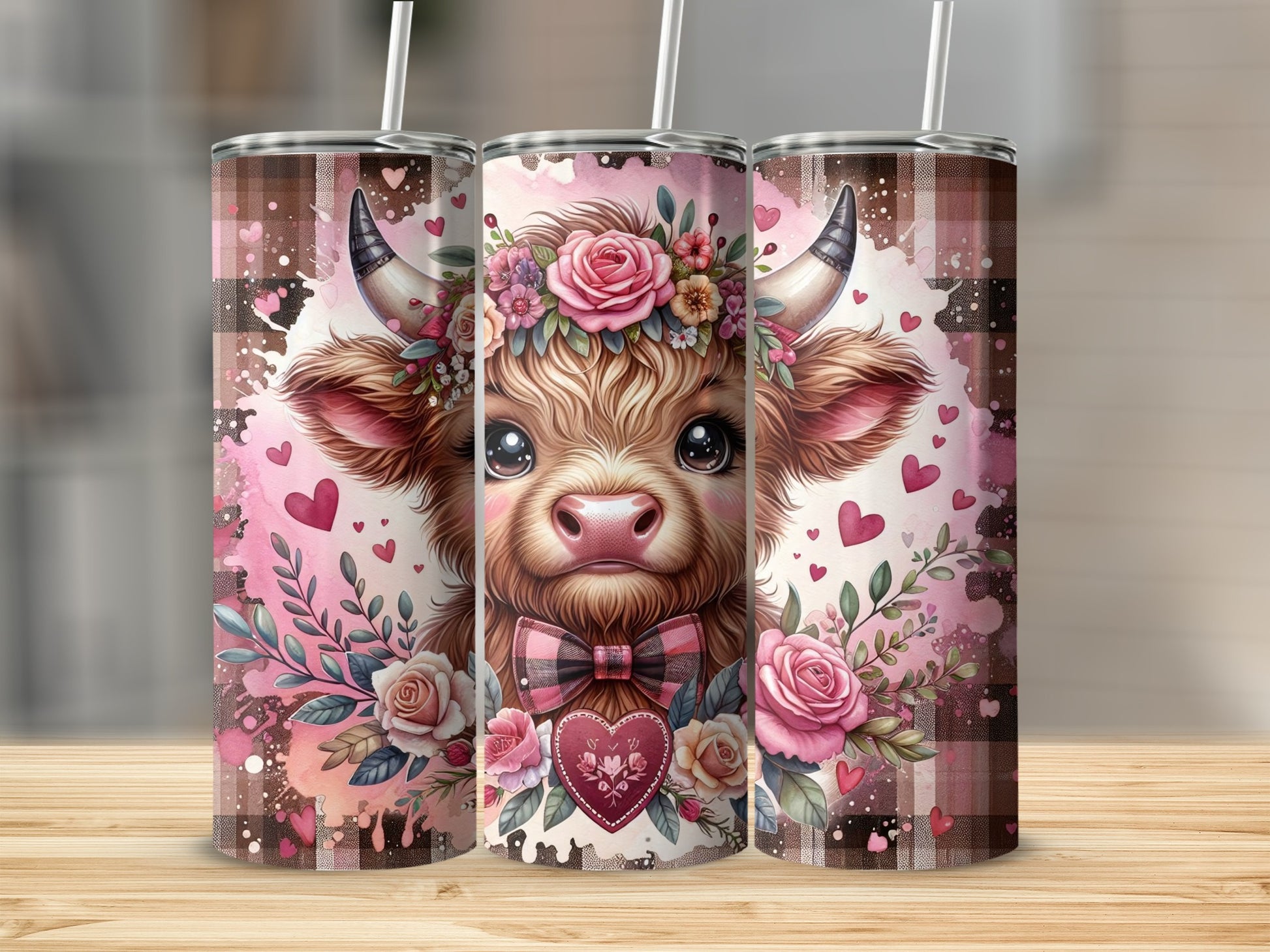 Highland Cow Floral Wreath Plaid Hearts product type