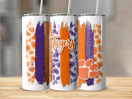 Tigers Paw Logo Orange Purple Team Spirit Brushstrokes Tumblers