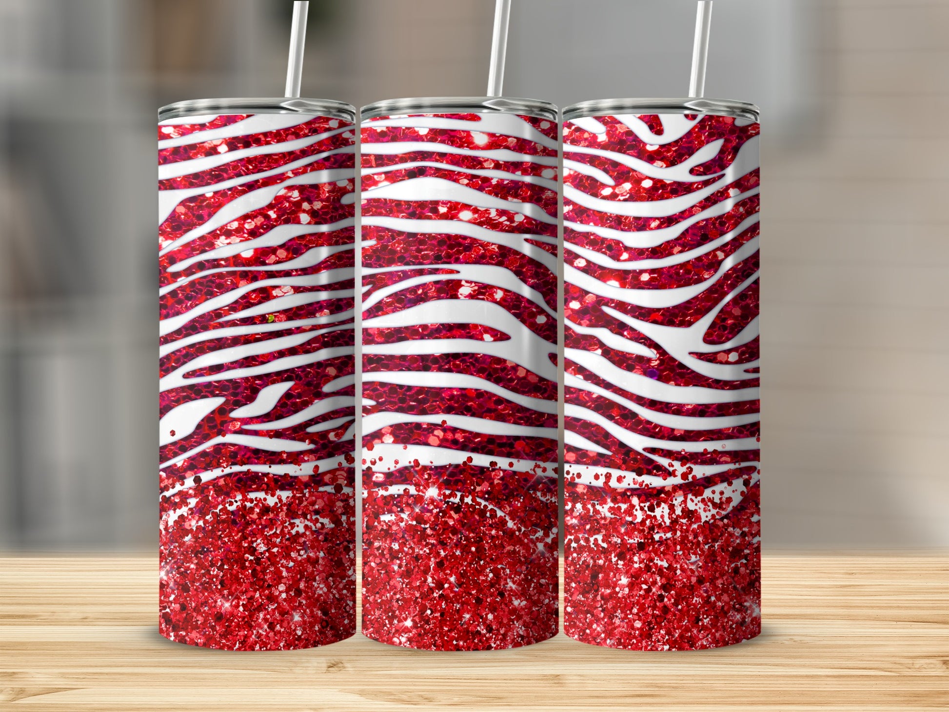 Stylish Red Glitter Zebra Pattern Tumbler for Drinks