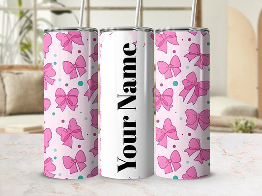 Personalized Pink Bows Pattern Tumbler Design for Any Name