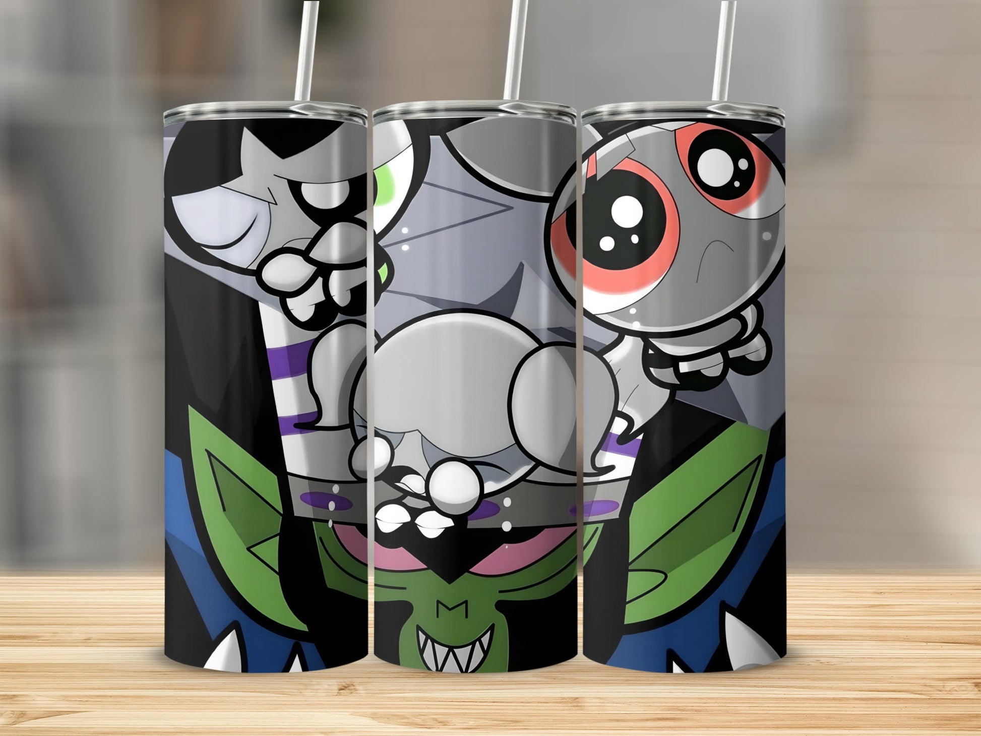 Cute Cartoon Characters on Colorful Tumblers