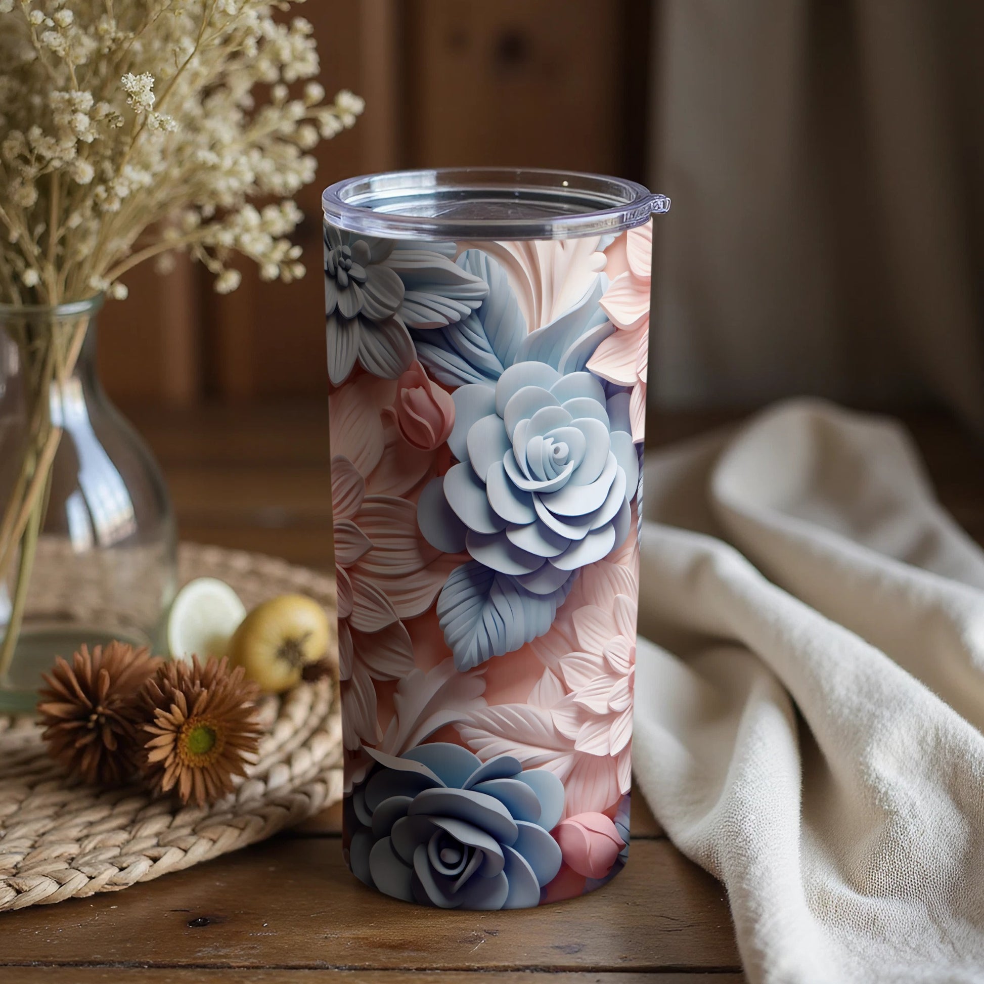 Elegant Floral Design Insulated Travel Tumbler Cup