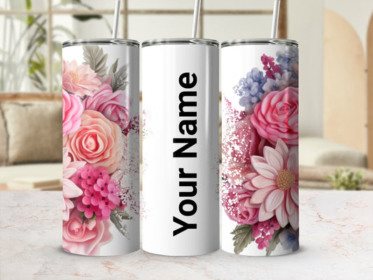Personalized Floral Tumbler with Your Name Customizable