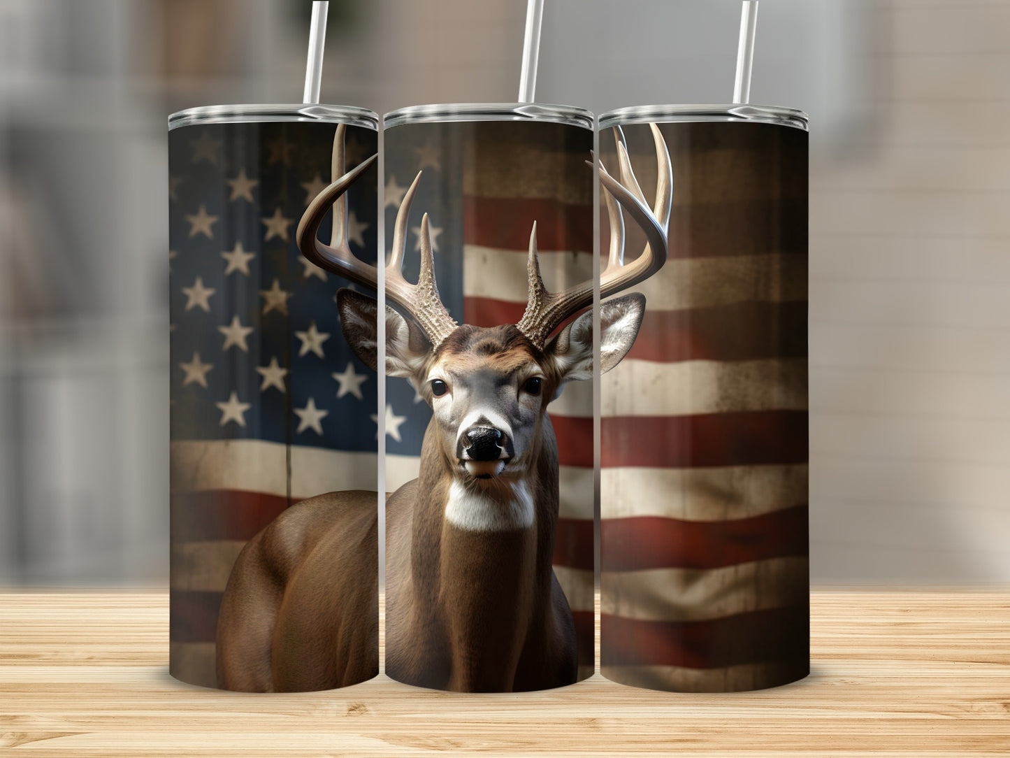Deer and American flag tumbler design.