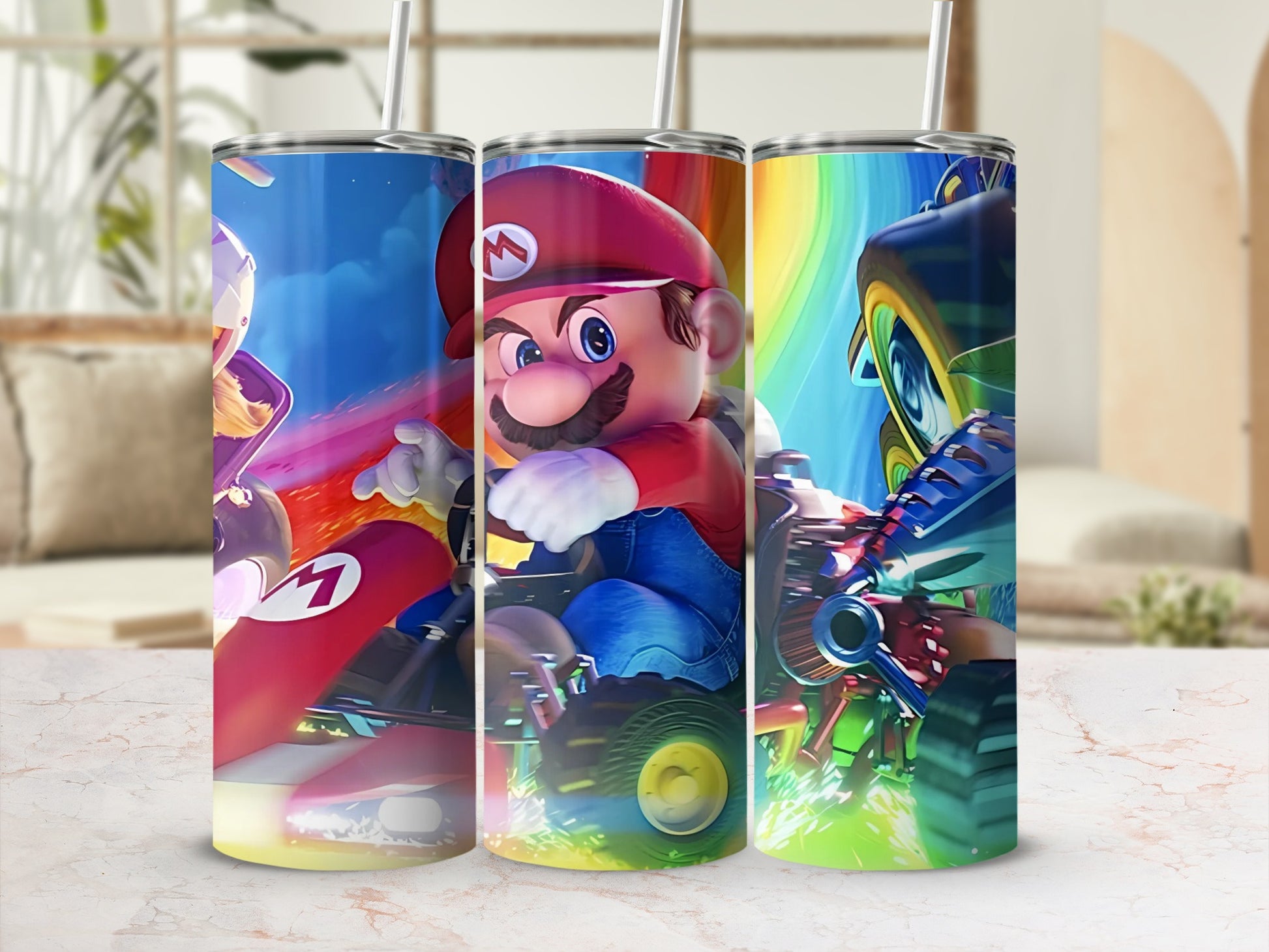 Colorful Mario Kart Inspired Design Tumbler