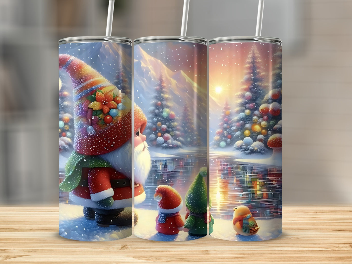 Cute Festive Gnomes Winter Wonderland Tumbler Flask