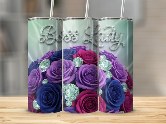 Boss Lady Floral Design Tumbler with Colorful Roses