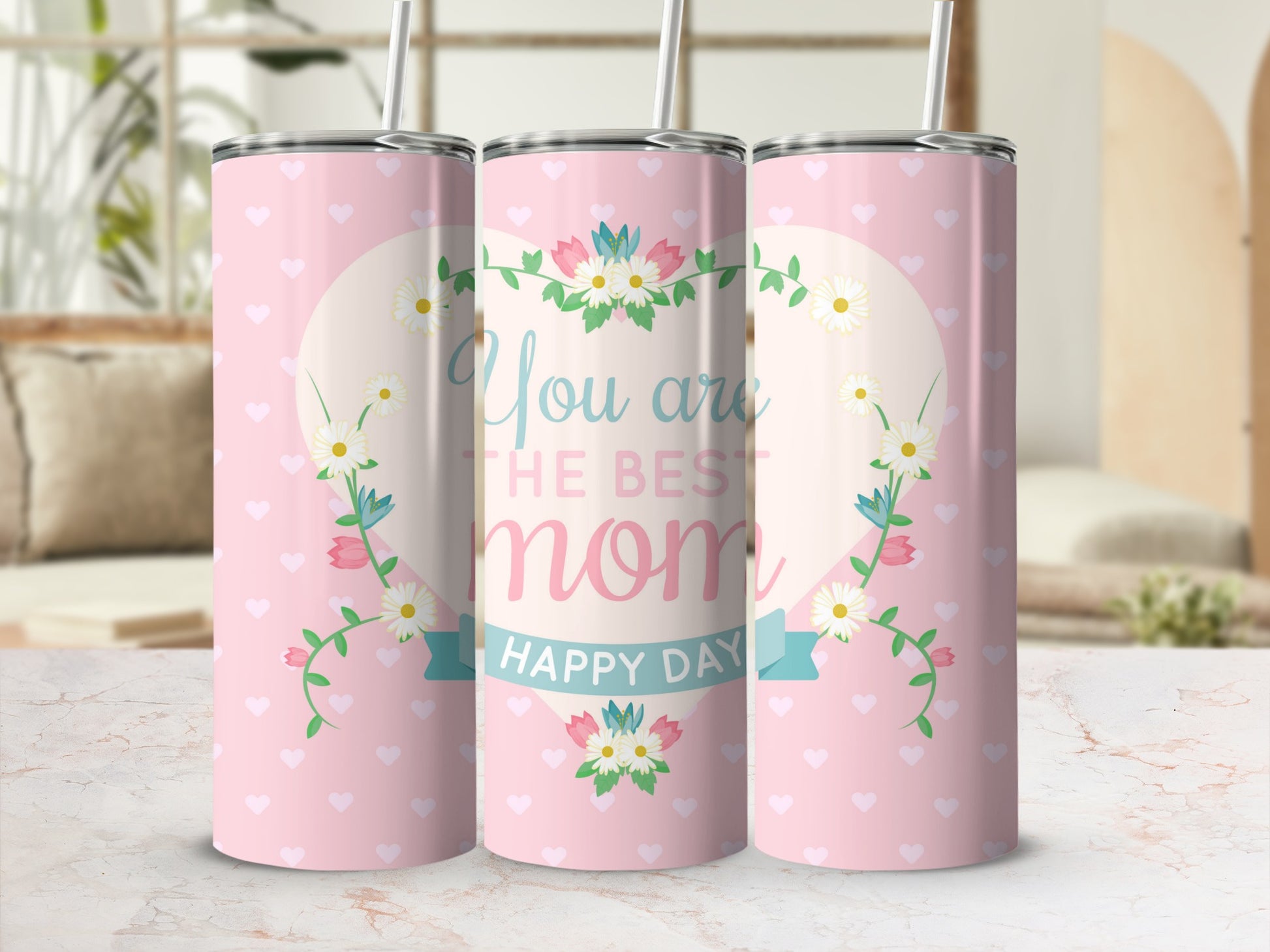 You Are the Best Mom Happy Day Floral Design Tumbler