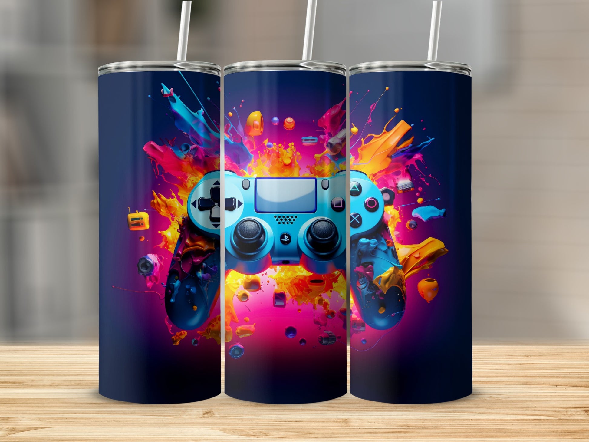 Vibrant Splash of Color Game Controller Design Tumbler