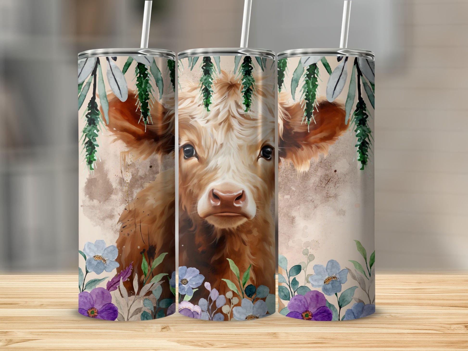 Highland Cow Floral Insulated Stainless Steel Tumbler