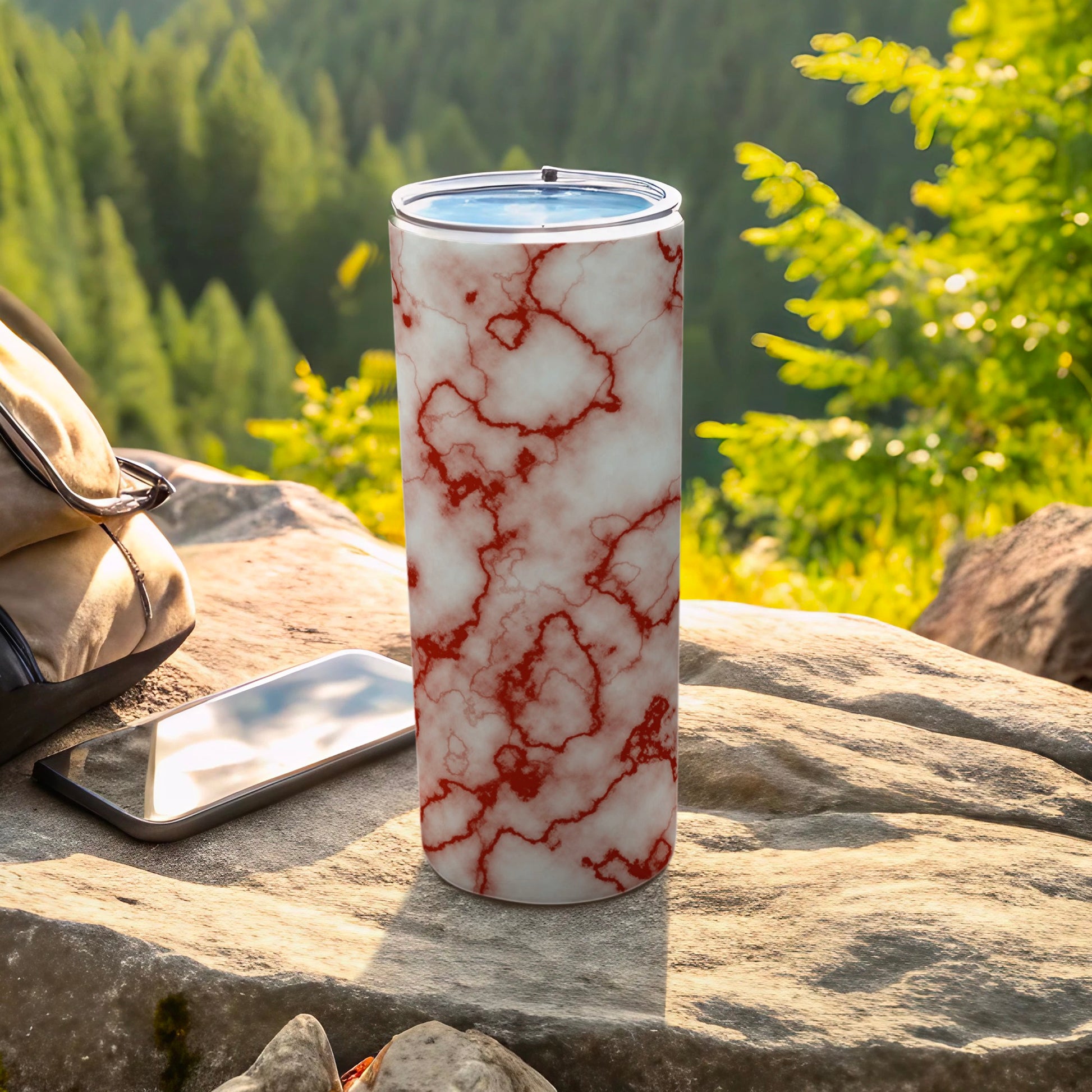 Red Veined White Marble Pattern Travel Tumbler product type