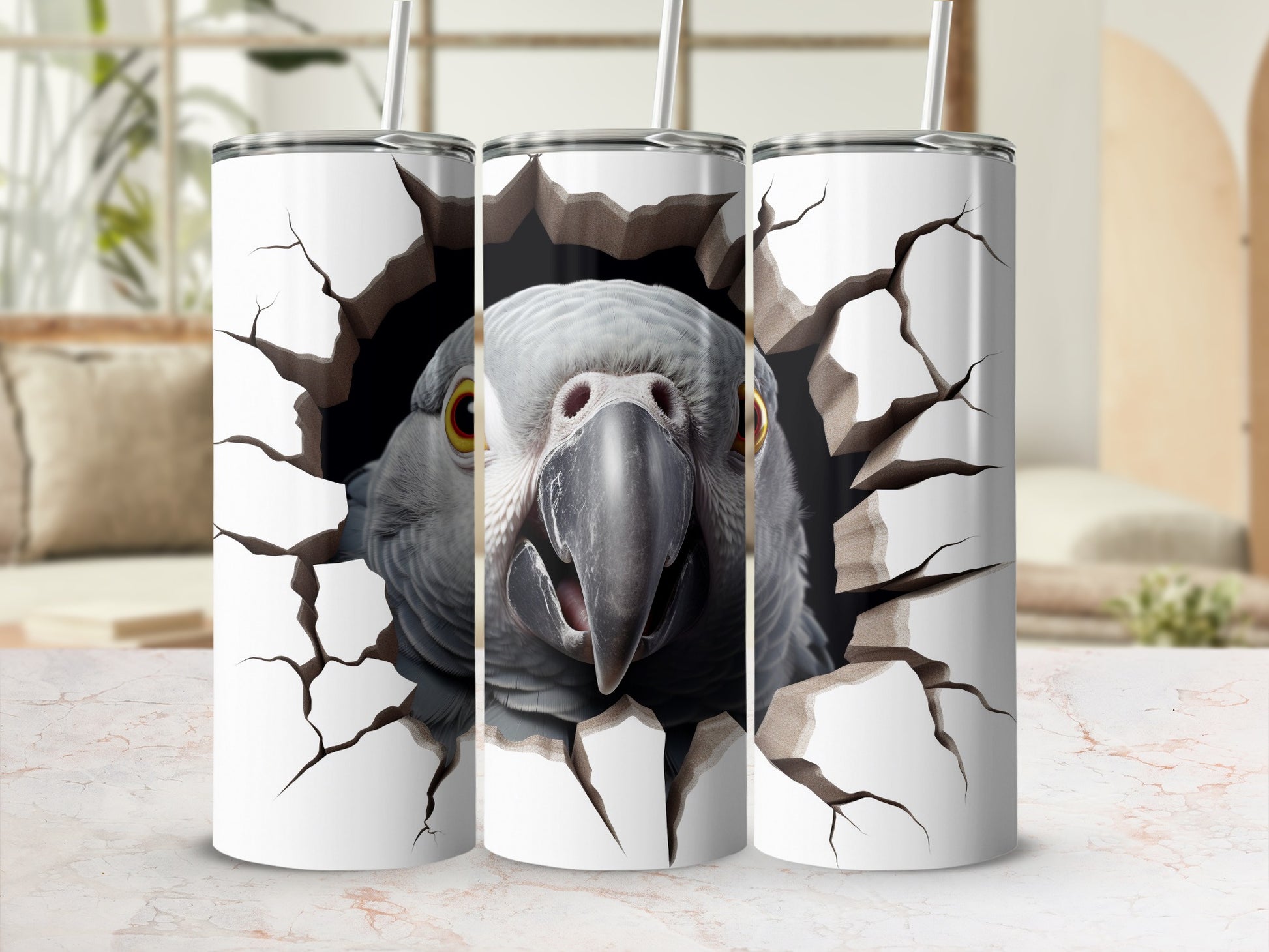 Grey Parrot Cracks Tumbler Design Funny product type