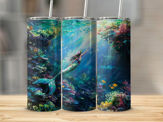 Mermaid Coral Reef Fish Ocean Water Rays Tumbler