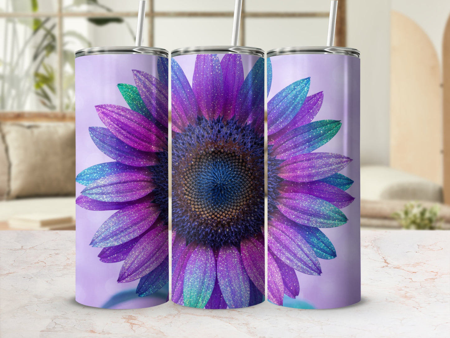 Sparkling Purple and Blue Sunflower Tumbler Product