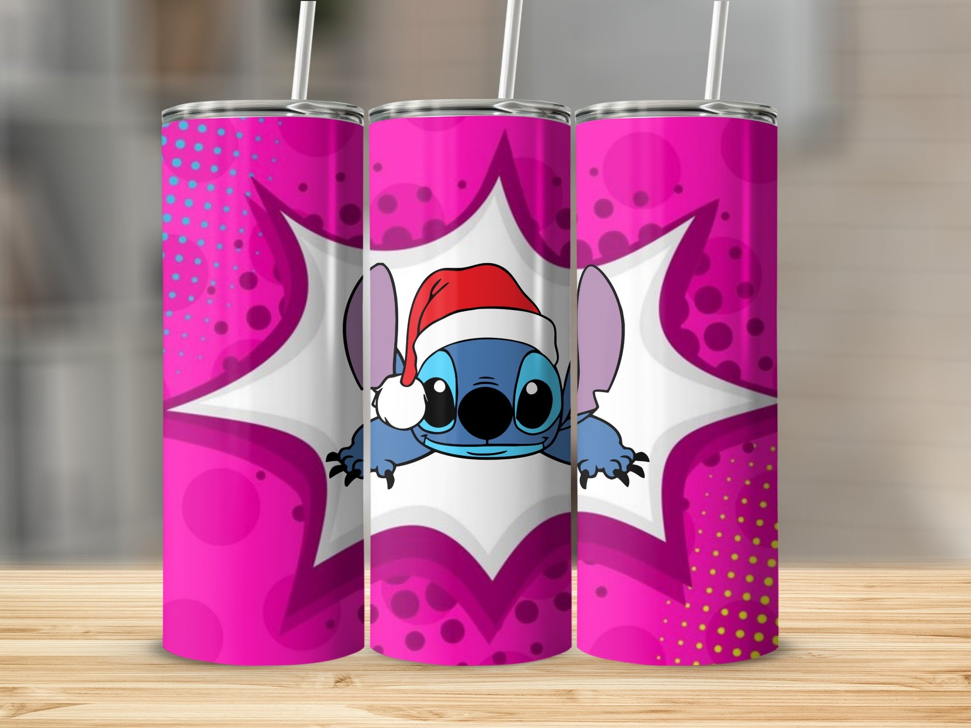 Cute Blue Character in Santa Hat Tumbler