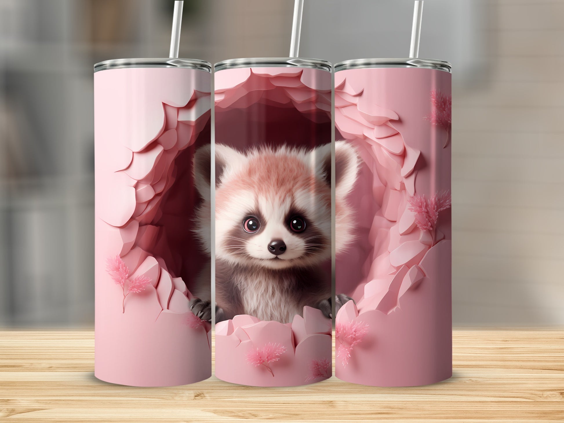 Pink Floral and Cute Animal Stainless Steel Tumbler