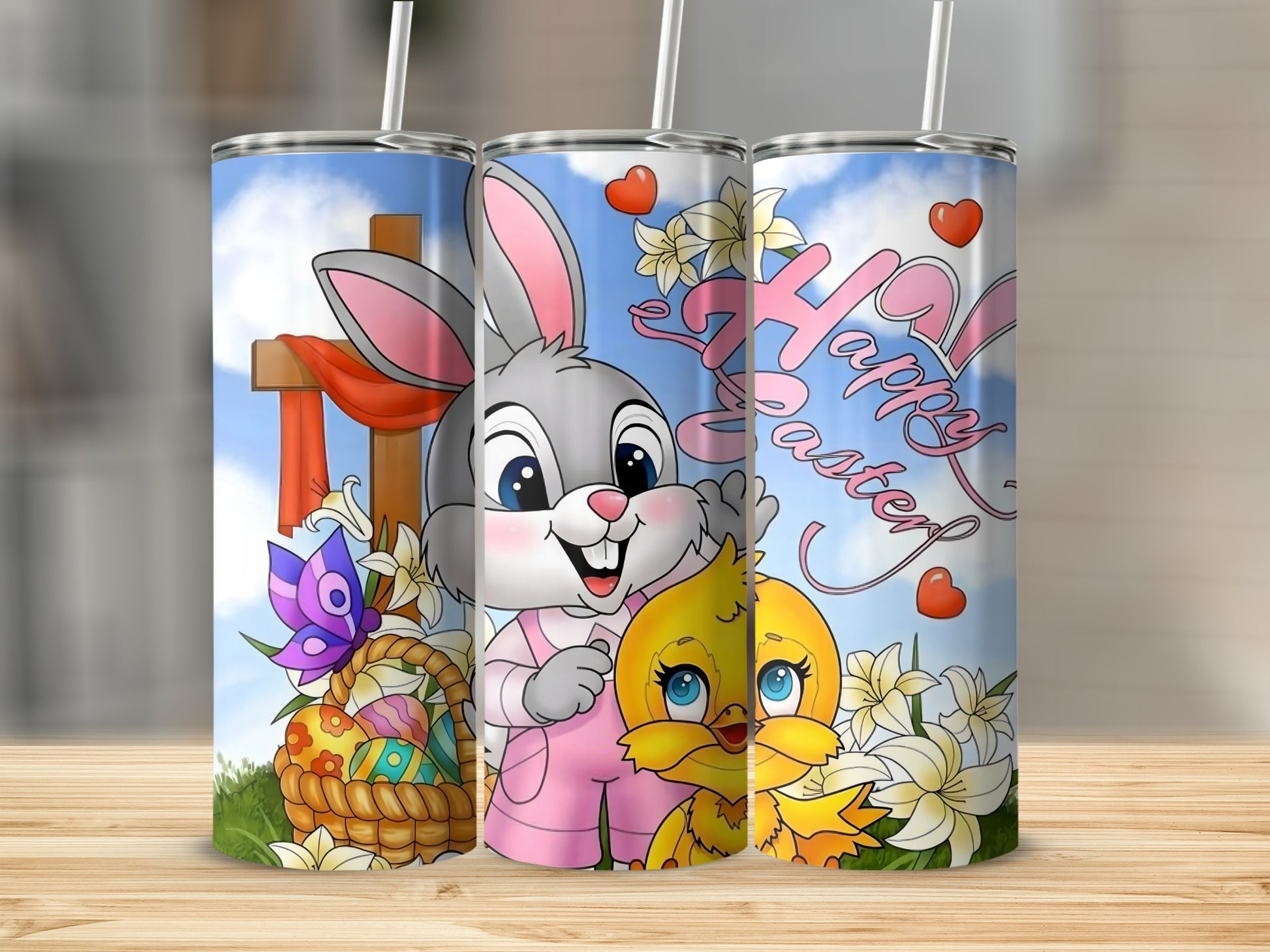 Happy Easter Bunny and Chick Tumbler