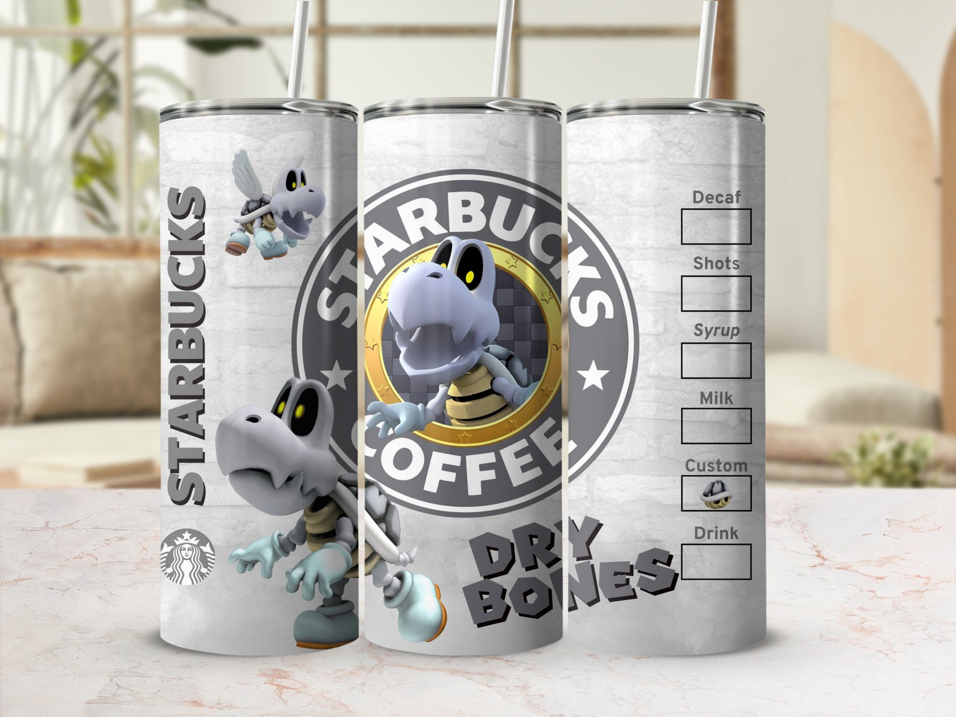 Starbucks Dry Bones Design Tumbler Cup with Straw
