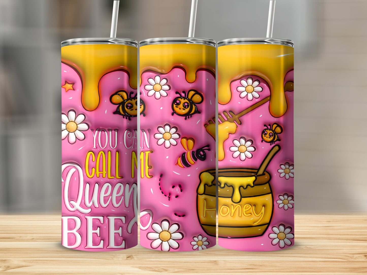 Pink Honey Dripping Bees Daisies Queen Bee Tumbler product type