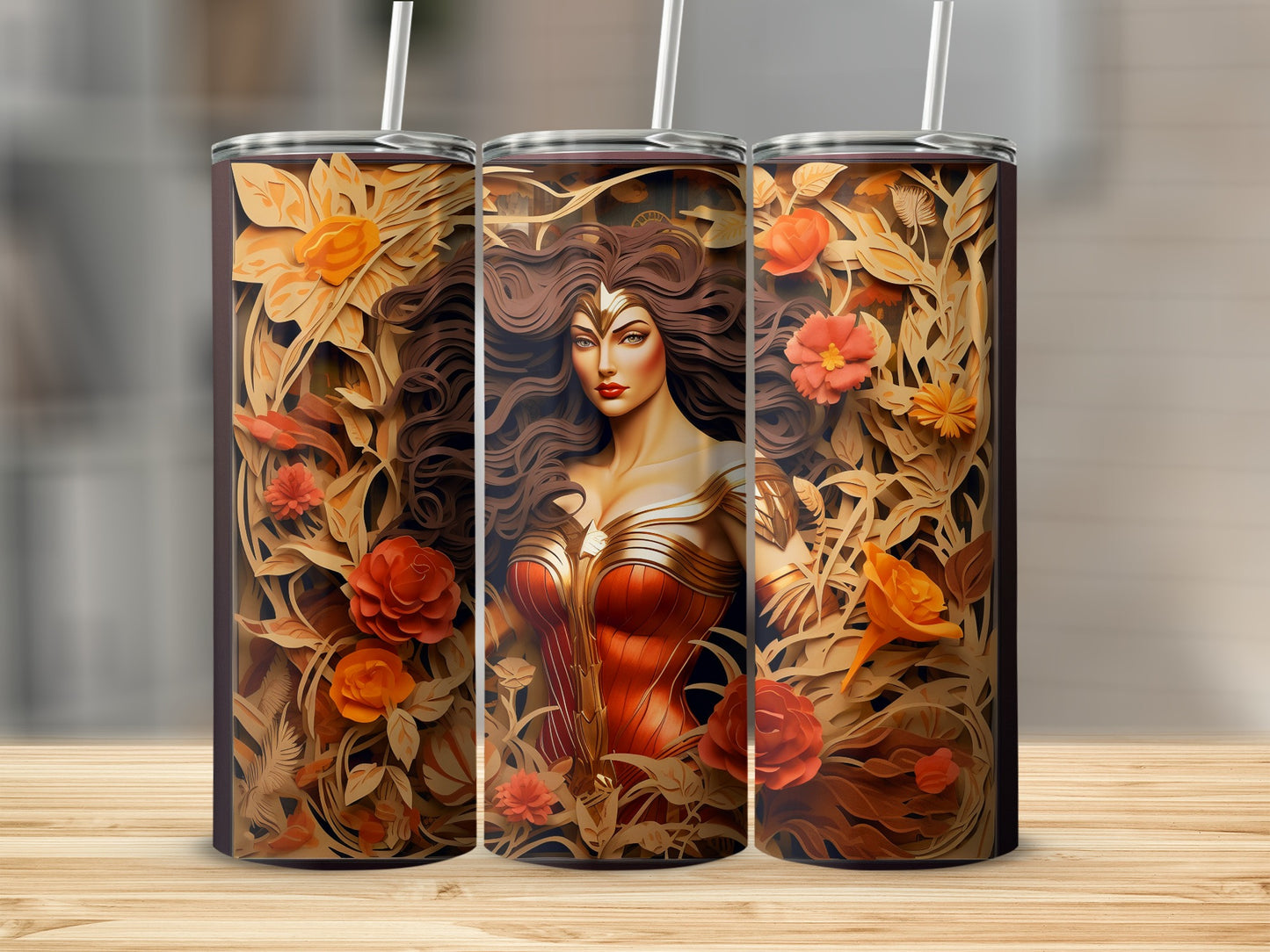 Stunning Artistic Floral Warrior Travel Tumbler