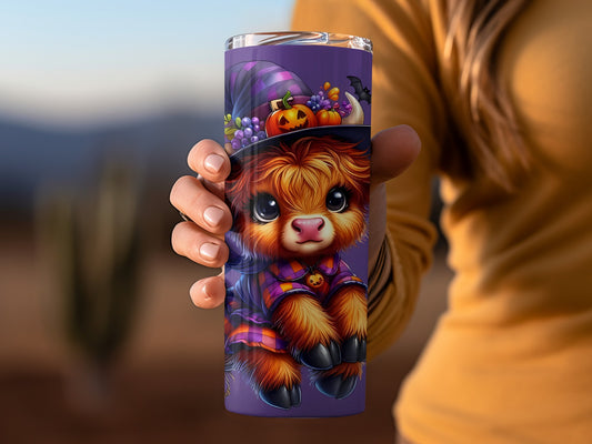 Cute Cow Witch on Broom Halloween Artwork Tumblers
