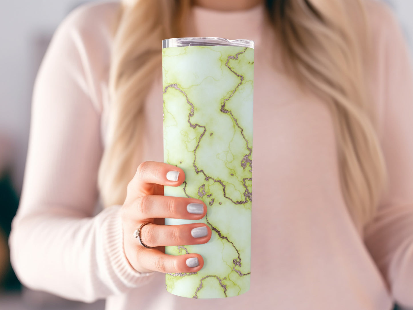 Pale Yellow Marble with Rose Gold Veins Pattern Tumblers